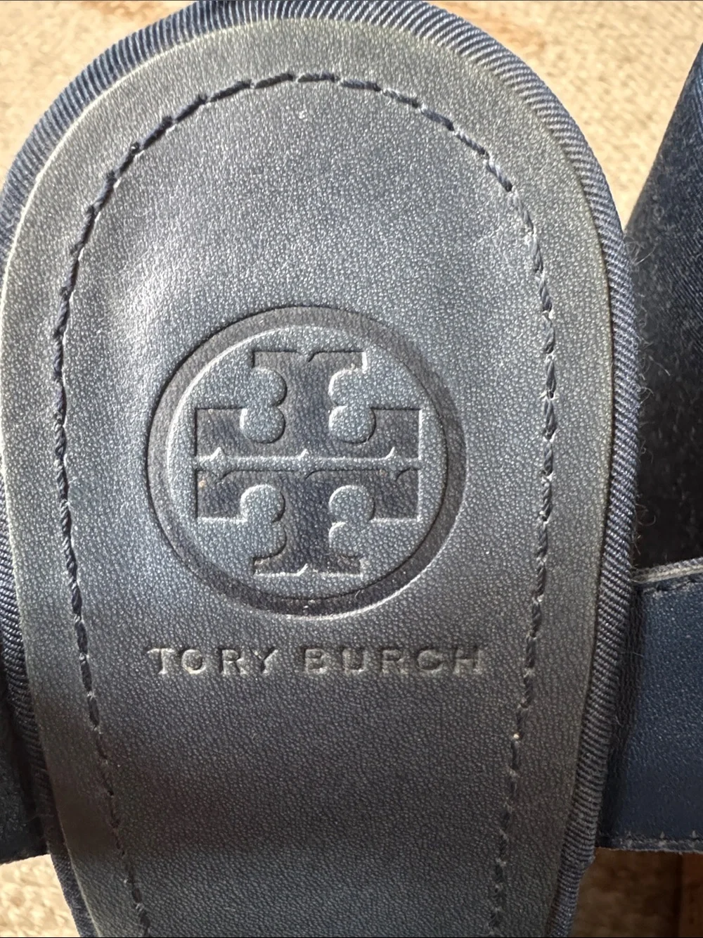 Tory Burch Navy Bow Slingback Wedge Sandals